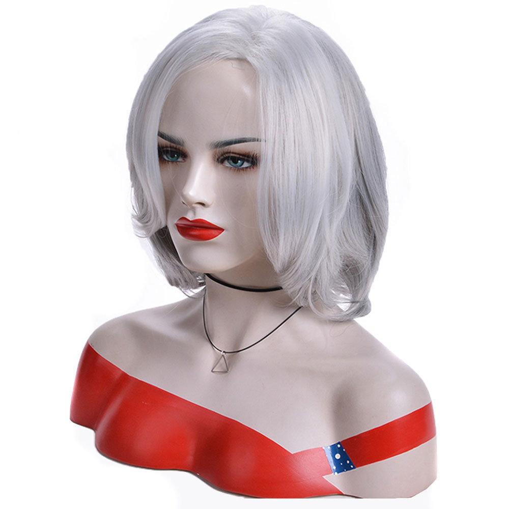 Women's Wig Middle-aged and Elderly Synthetic Wig Short Curly Hair Granny Grey Silver Grey Short Hair European and American Wig Set Suitable
