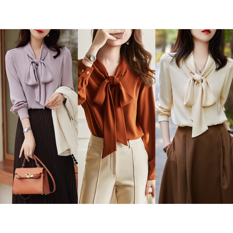 2023 Spring New Commuter Inner Top Bow Ribbon V-Neck Draping Slimming Elegant Korean Style Shirt for Women