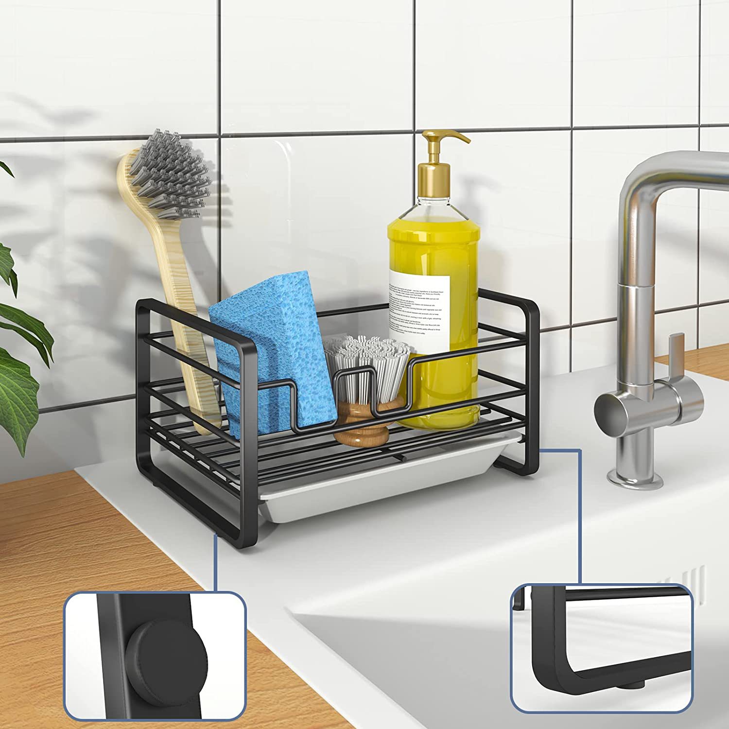 Kitchen Sponge Drain Storage Rack, Iron Art Countertop Sink Basin Shelf, Dishcloth Towel Rack Organizer