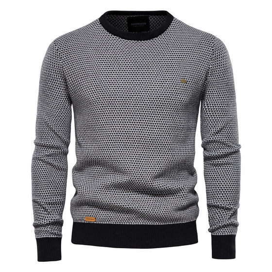 Knitted Top Men's Foreign Trade Base Autumn and Winter Men's Crewneck Men's Personalized Men's Pullover Warm
