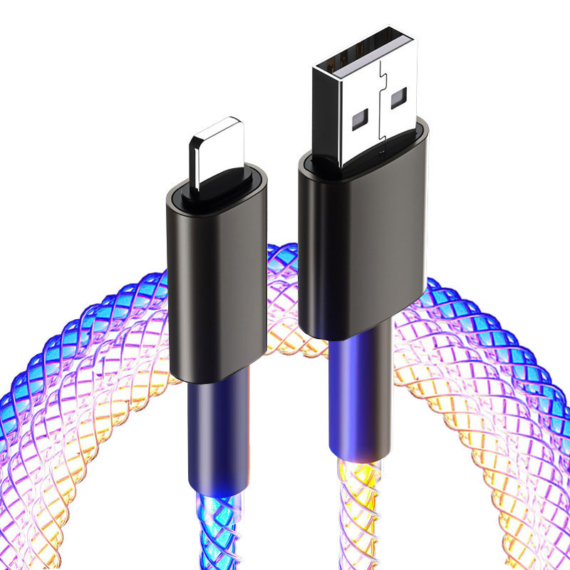 6A Explosions RGB Flash Charge Data Line for Huawei 66W Super Fast Charge Apple Fast Charge Magic Color Data Line Shake Tone