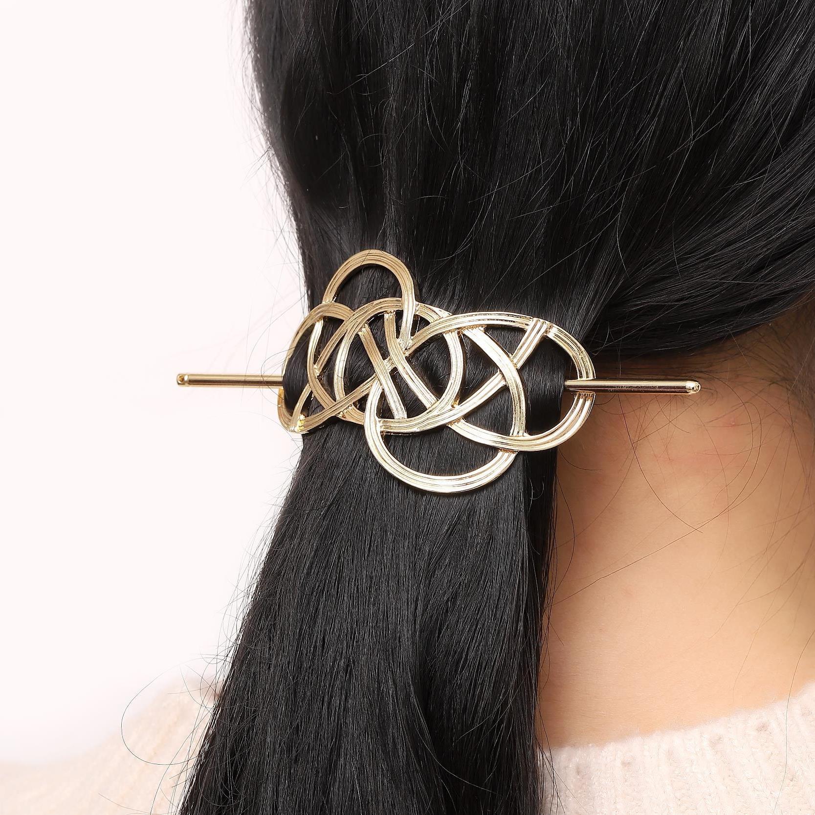 Cross-border exaggerated headdress supply lines interspersed with concave hollow retro hairpin European and American foreign trade jewelry