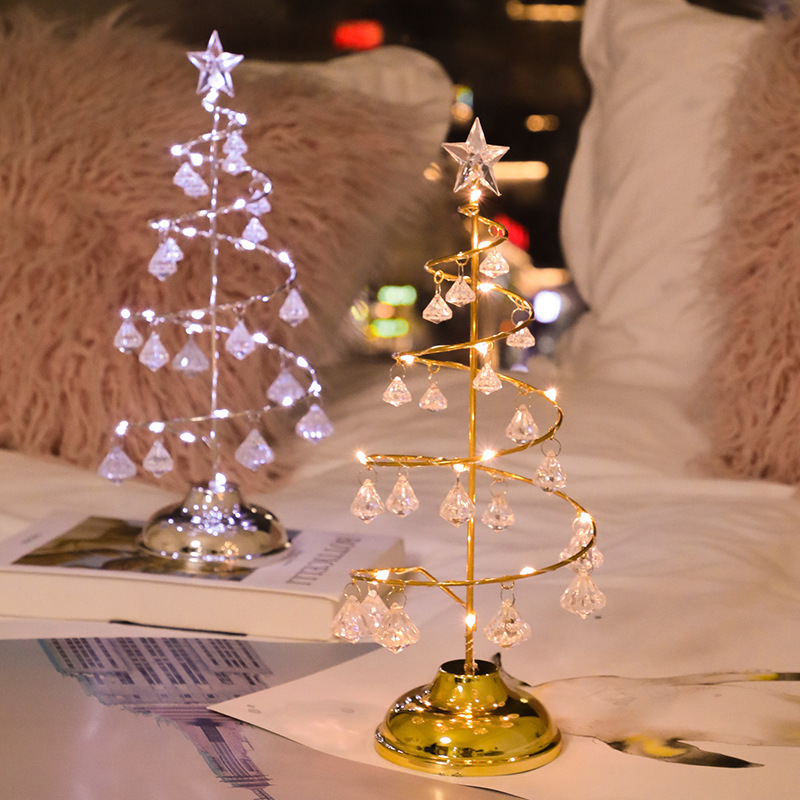 Cross-Border LED gold silver swing table lamp Crystal Diamond Christmas tree lamp holiday living room decoration swing table lamp