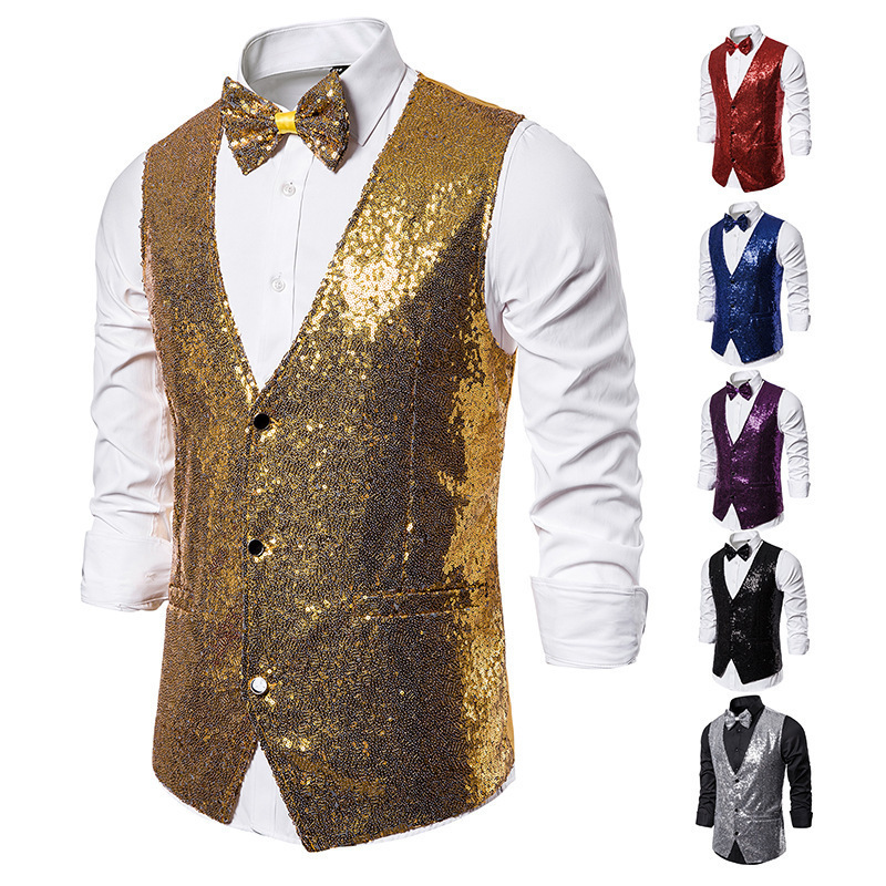 23 men's stage costume small sequined vest vest studio photo host singer MC vest wholesale