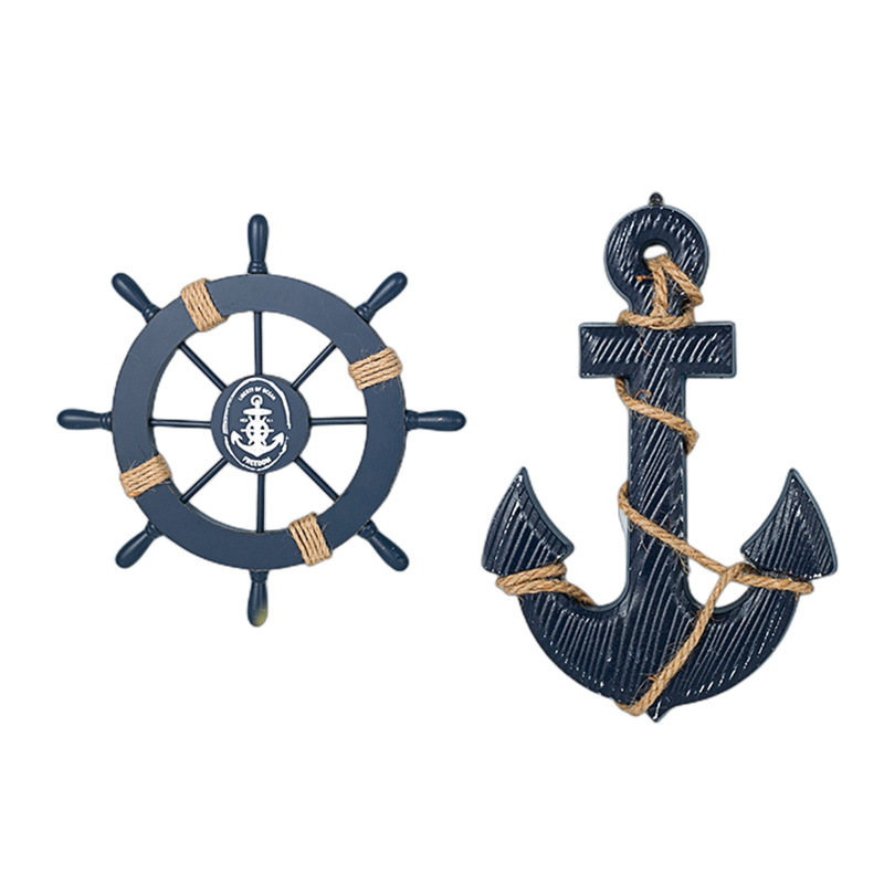 Creative Helmsman Iron Anchor Home Decoration Mediterranean Style Ocean Theme Combination Wall Hanging Wooden Crafts Ship Rudder