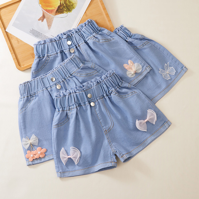 Girls Denim Shorts Summer 2024 New Style Outer Wear Pants Baby Girls Summer Thin Large Children's Shorts