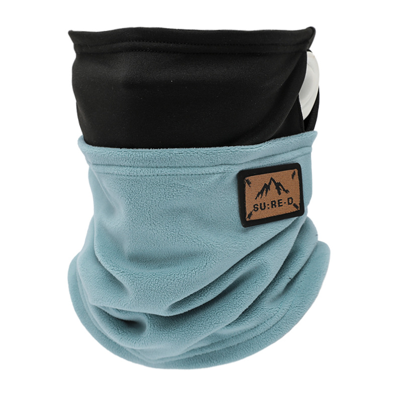 Autumn and Winter plush ear hanging Scarf mask dual-use outdoor color matching pullover half cover mask stitching fluff scarf cover