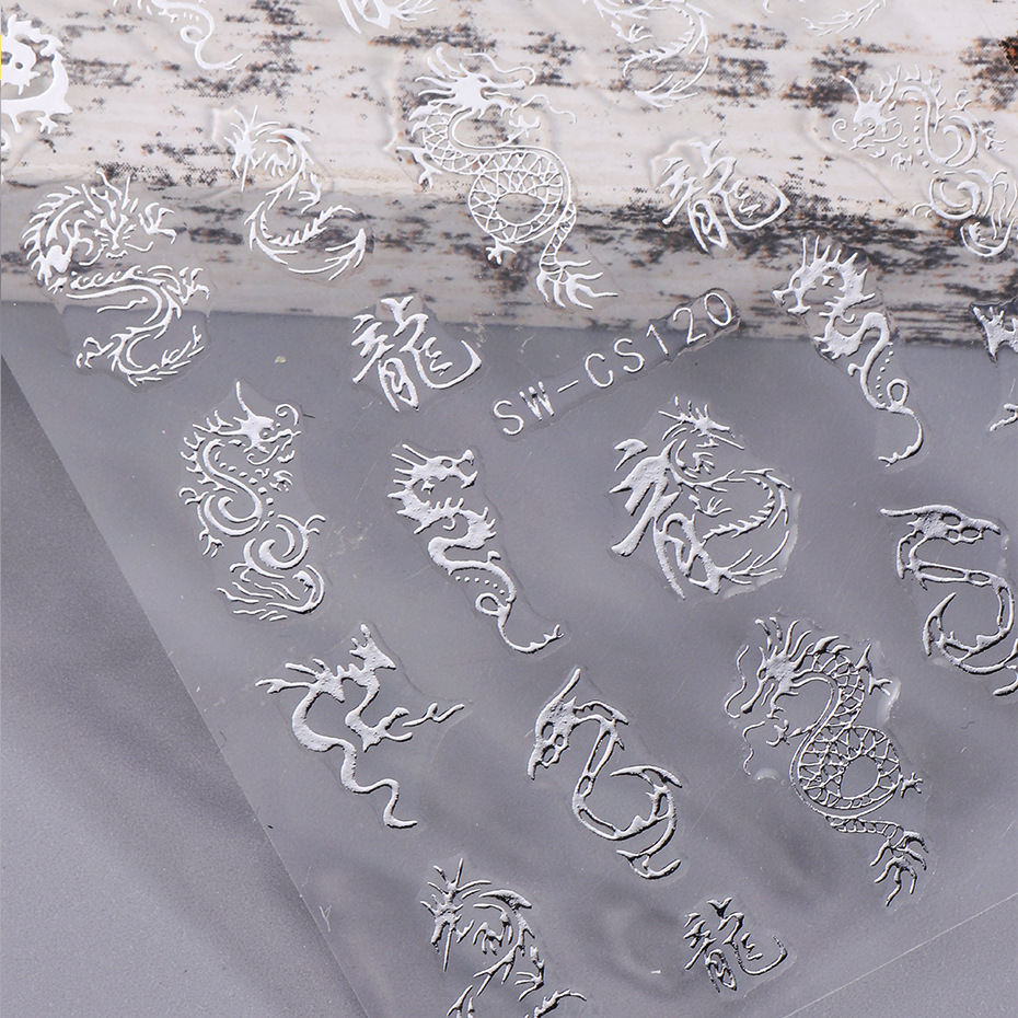 New Silver Dragon nail sticker hot Silver Dragon element Chinese style dragon year new year adhesive metal nail sticker decoration