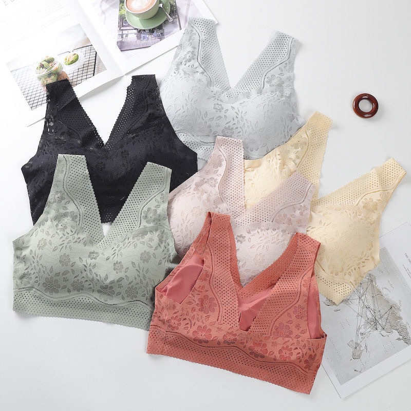 Ice Silk Seamless Beautiful Back Bra One-piece Push-up Rimless Bra Lace Underwear Women's Chest Wrapping Sports Vest for Women