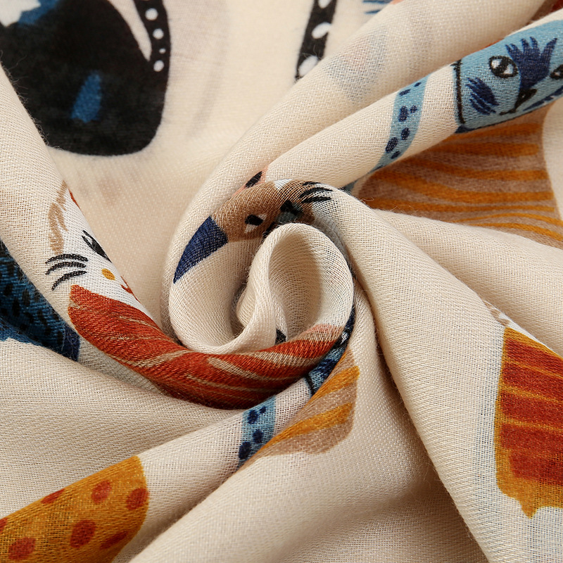 TikTok Explosions Cat Puppy Printed Pattern Tassel Long Towel Street Trendy All-match Women's Scarf Sunscreen Shawl