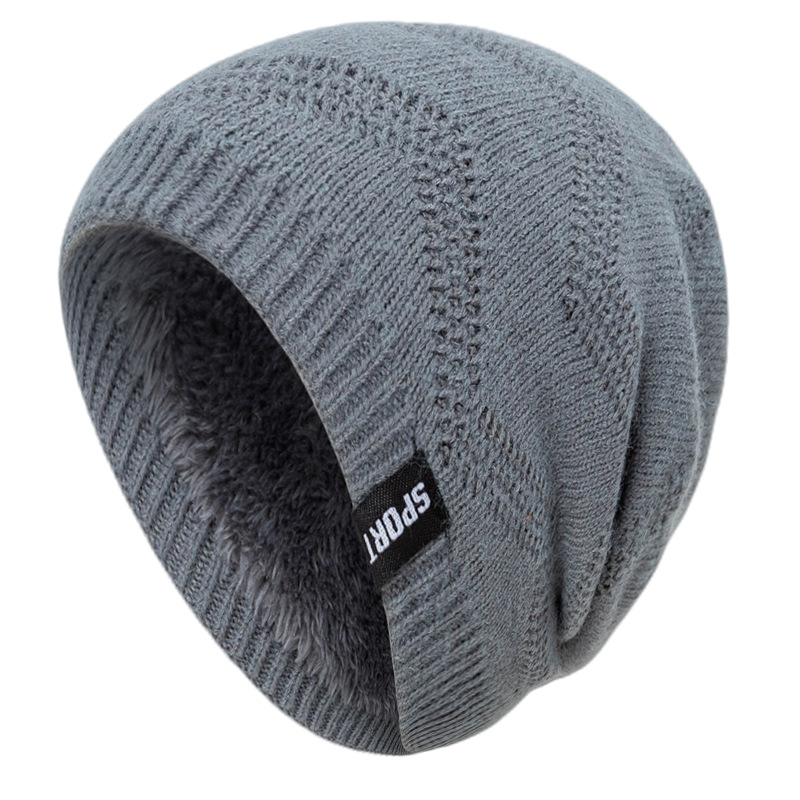 SPORT fleece-lined knitted hat men's 2022 new winter solid color seam Mark warm pullover wool hat cross-border in stock
