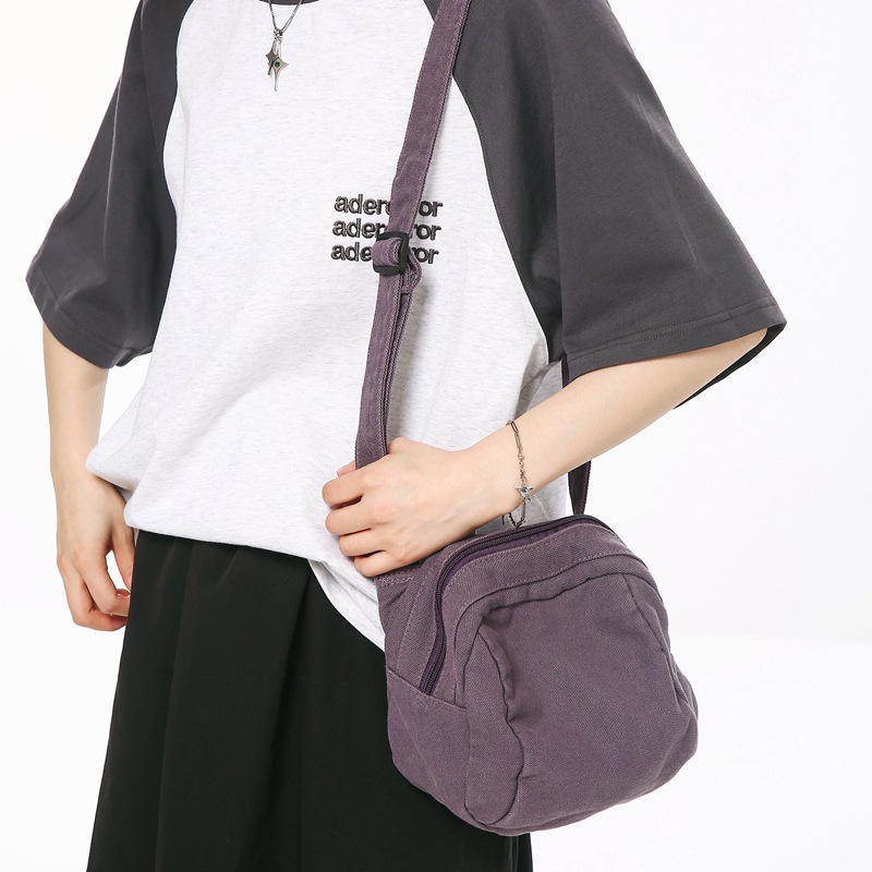 New Arrival Harajuku Style ins Girl's Washed Canvas Bag Fashionable Street Shoulder Crossbody Small Bag Casual Shell Bag