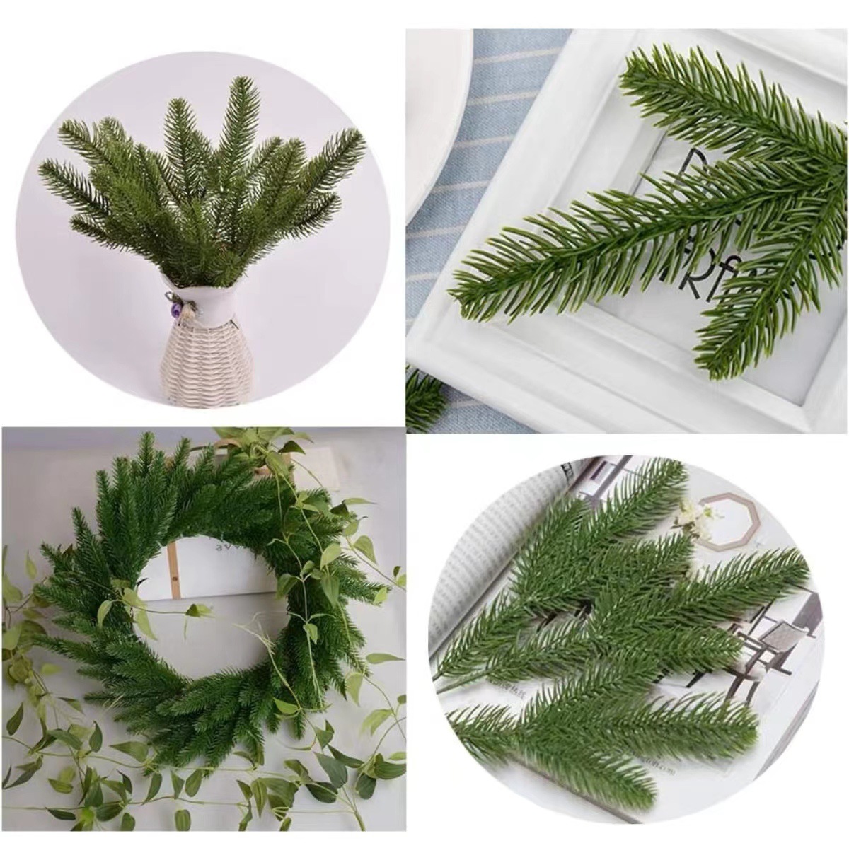 Simulation plant simulation pine branches cross-border for three-pronged double-sided pine needles Christmas tree DIY decorative accessories
