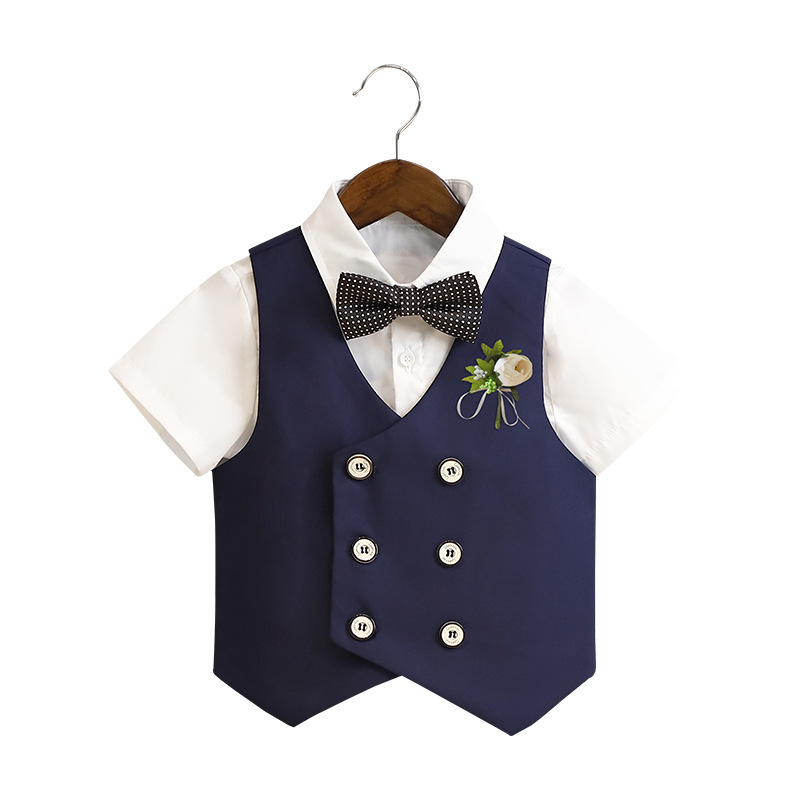 Children's Suit Boys' Spring and Summer Short-sleeved Vest Flower Children's Clothing One Year's Birthday Children's Suit Piano Costume