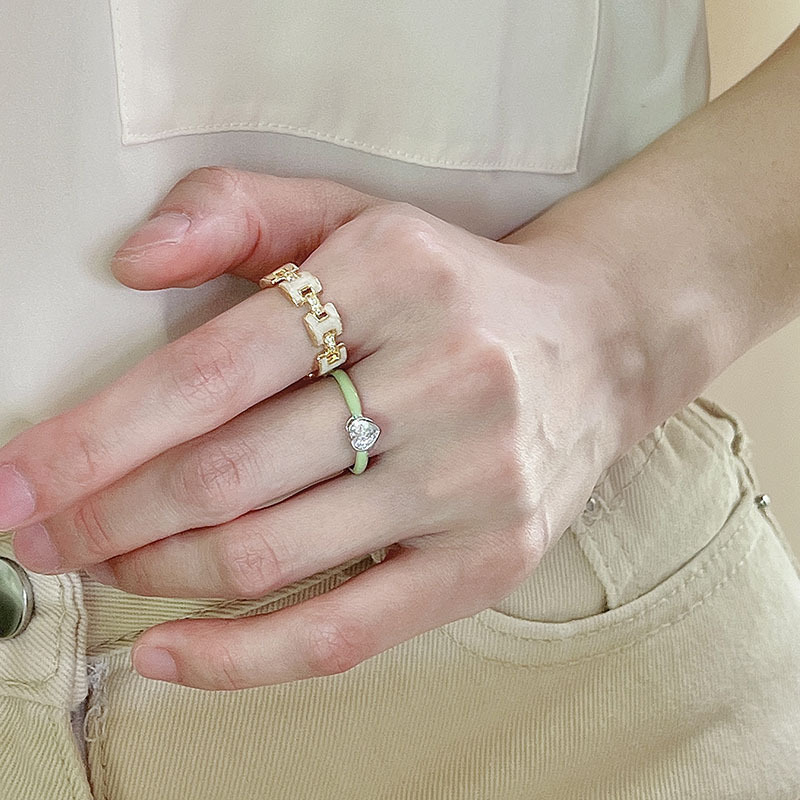 韩式韩版个性设计爱心锆石戒指女ins轻奢风时尚高级开口戒款