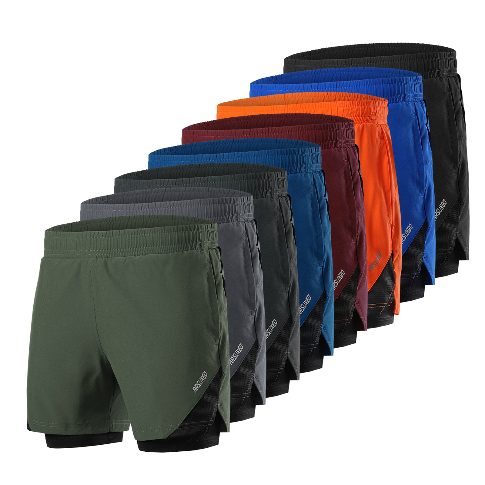 Cross-border Outdoor Fitness Running Training Basketball Jogging Shorts Double-layer Solid Color Breathable Shorts Men's 208