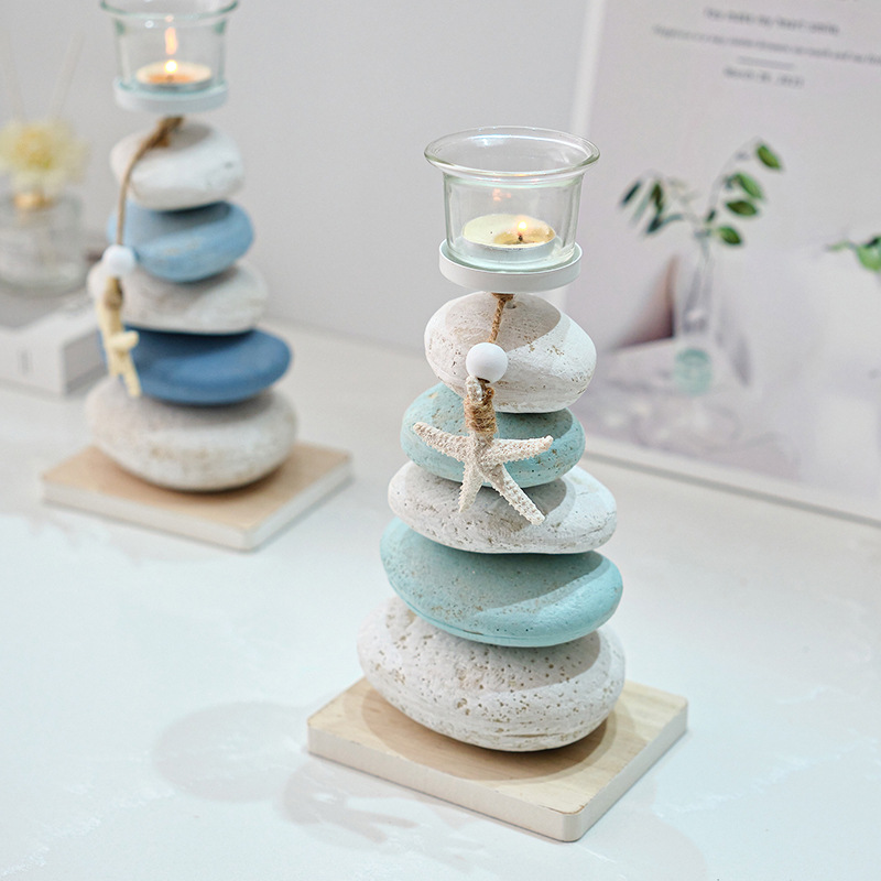 Mediterranean Style Stone Candlestick Decorative Ornaments Crafts Wooden Starfish Display Desktop Decoration Birthday Gift