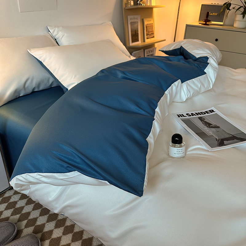 Ice Silk Four-piece Bed Sheet for Student Dormitory Summer Bed Cover Light Luxury Simple Quilt Cover High-grade Bedding 2m Quilt Cover for Hair