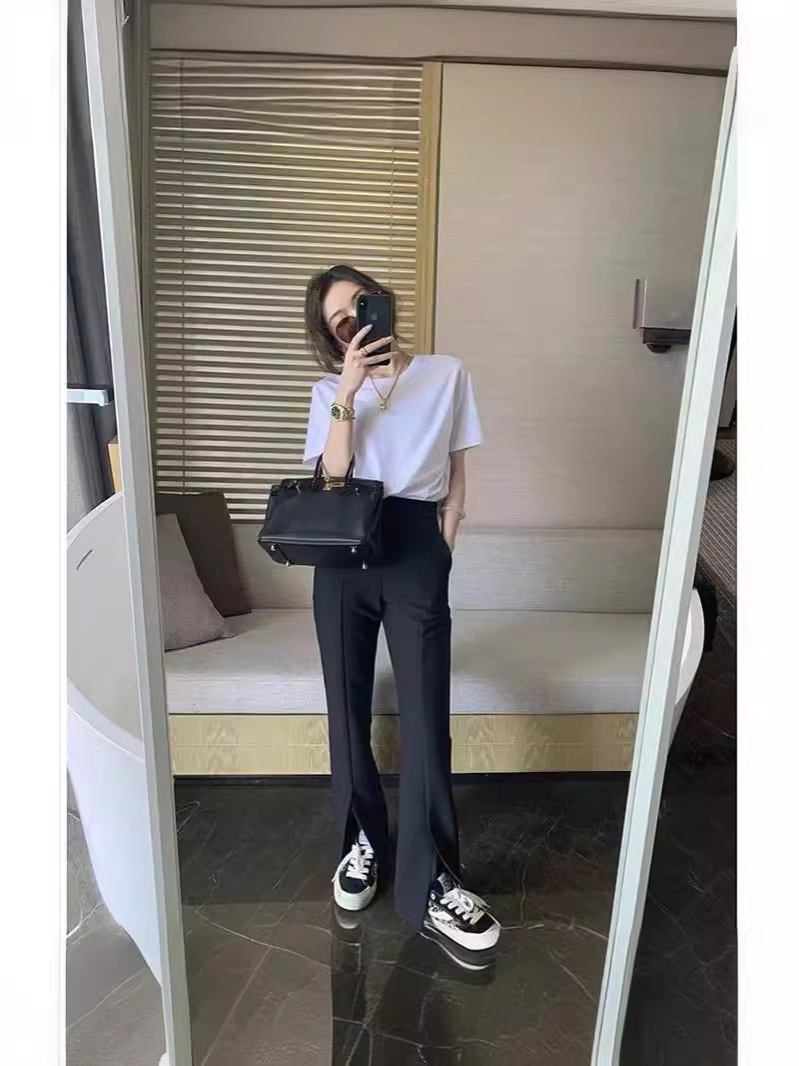 Heavy Cotton White Shoulder Short Sleeve T-shirt Women's Summer Loose Inner Base Printed Top ins Wholesale