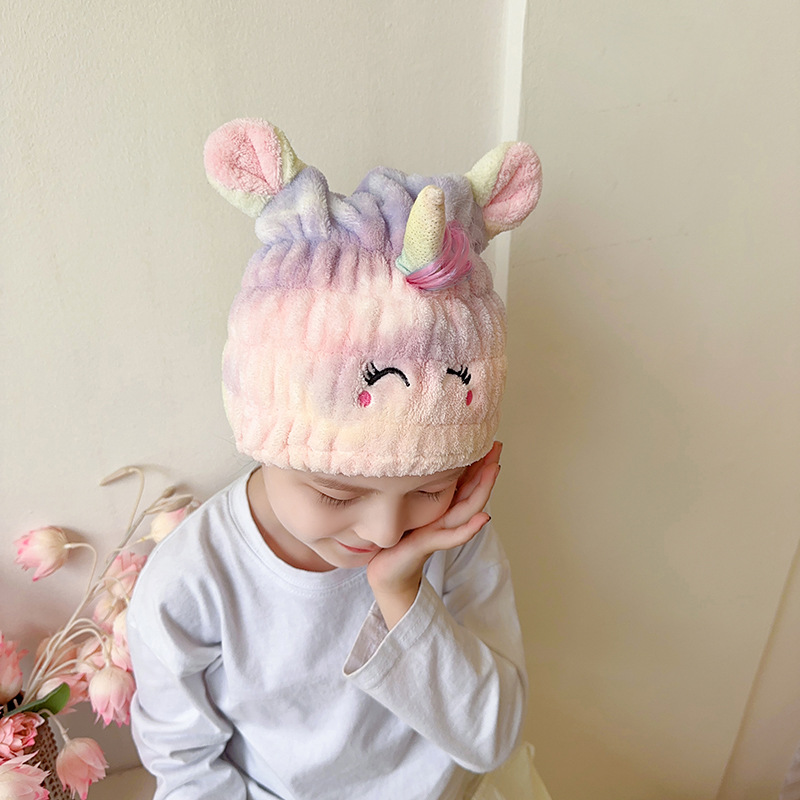 TikTok Explosions Children's Dry Hair Cap Unicorn Rabbit Wholesale Coral Fleece Absorbent Cartoon Cute Shower Cap Female Adult