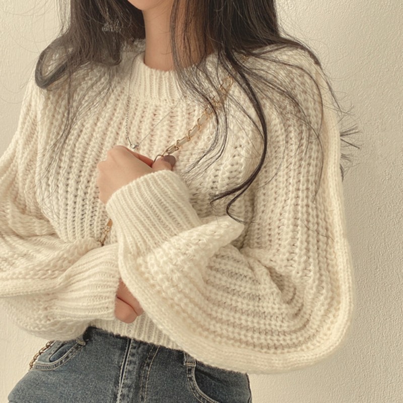 French style simple round neck knitted top for women autumn and winter New Niche College style sweet temperament loose outer sweater