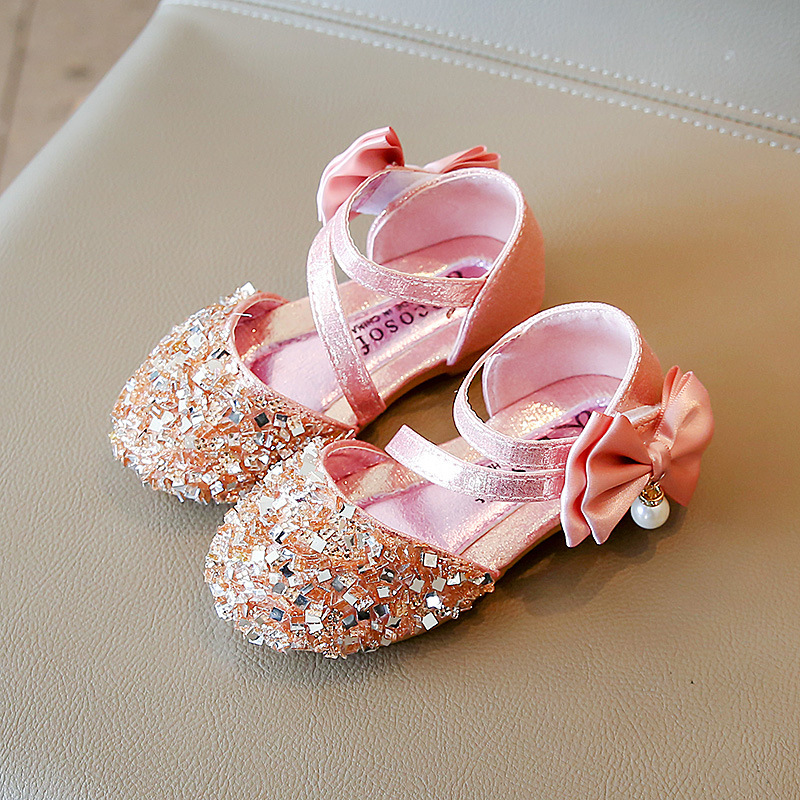 2024 Spring and Summer New Girls' Single Shoes Princess Shoes Children's Shoes Korean-style Sequin Girls' Baby Shoes Beans Shoes