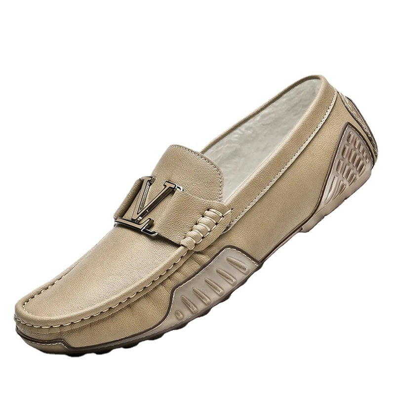 British Style Men's Genuine Leather Peas Shoes Spring New Casual Lazy Shoes Slip-on Driving Shoes British Leather Shoes