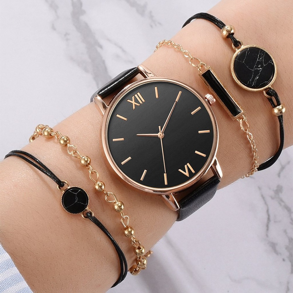 ins new minimalist watch set quartz watch trend pu strap ladies watch strap bracelet set_voghion.com