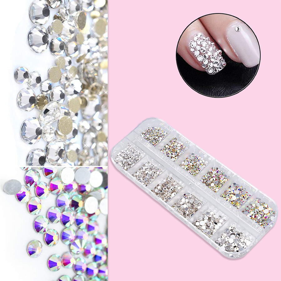 New hot nail jewelry set AB color + full silver flat drill point drill no logo curved tweezers spot