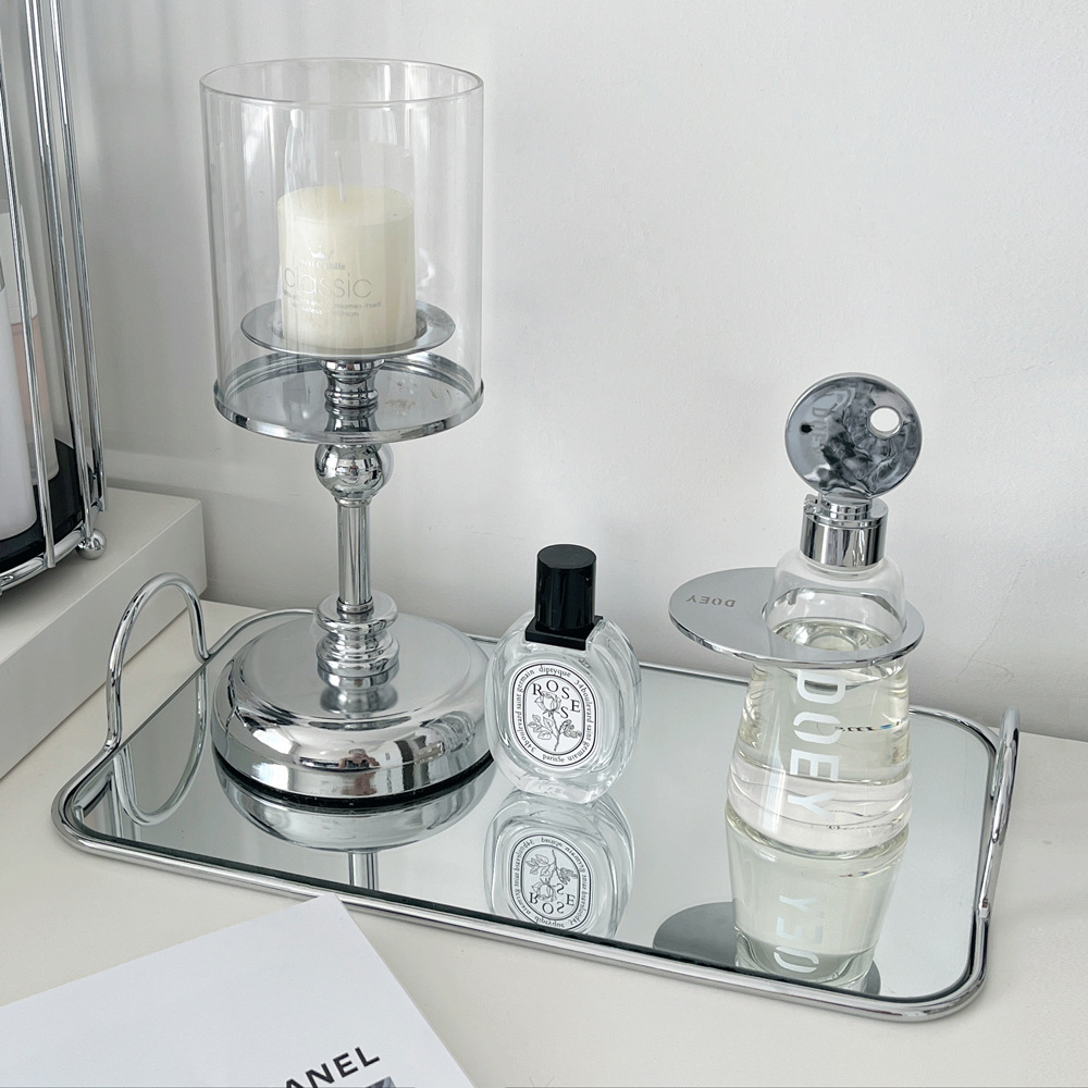 Nordic ins style mirror glass storage tray fruit plate metal silver electroplating simple shooting props decoration