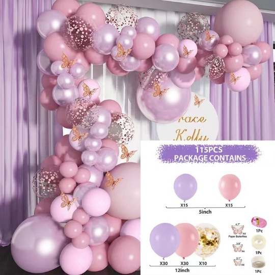 Amazon Cross Border Party Balloon Wholesale Pink Purple Golden Sequin Balloon Butterfly Combination Decoration Birthday Arrangement