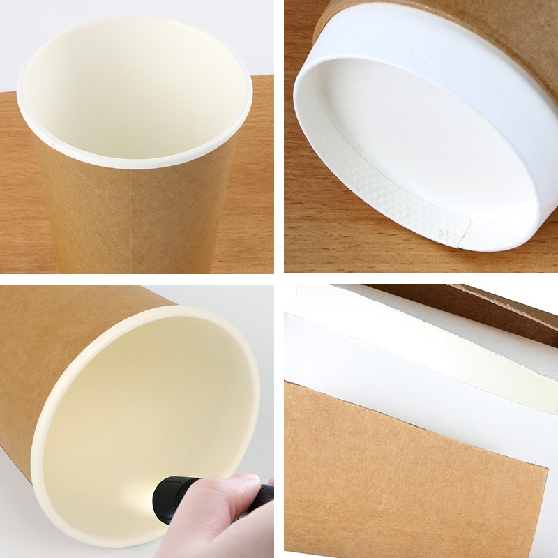 Disposable Paper Cup Milk Tea Coffee Hot Drink Paper Cup with Lid Take-out Packaging Double Layer Heat Insulation Cup Kraft Paper Hole Cup