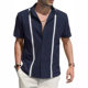 Amazon AliExpress Summer Men's Lapel Colorblock Short Sleeve Linen Shirt Cuban Shagua Abella Shirt