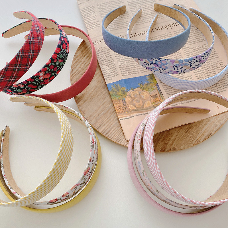 Korean style retro floral Plaid pastoral style headband versatile fresh solid color headband Mori Super fairy hair accessories butterfly
