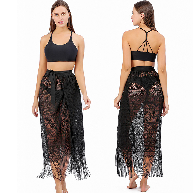 Cross-border New Large Size Lace Beach Dress European and American Style Strap Beach Wrap Dress Bikini Blouse Sunscreen Shawl