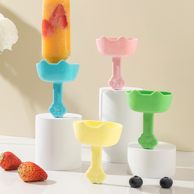 Cartoon Children Eating Popsicle Stick Ice Cream Artifact Anti-drip Stand Portable Dirty-free Protective Cover Tray