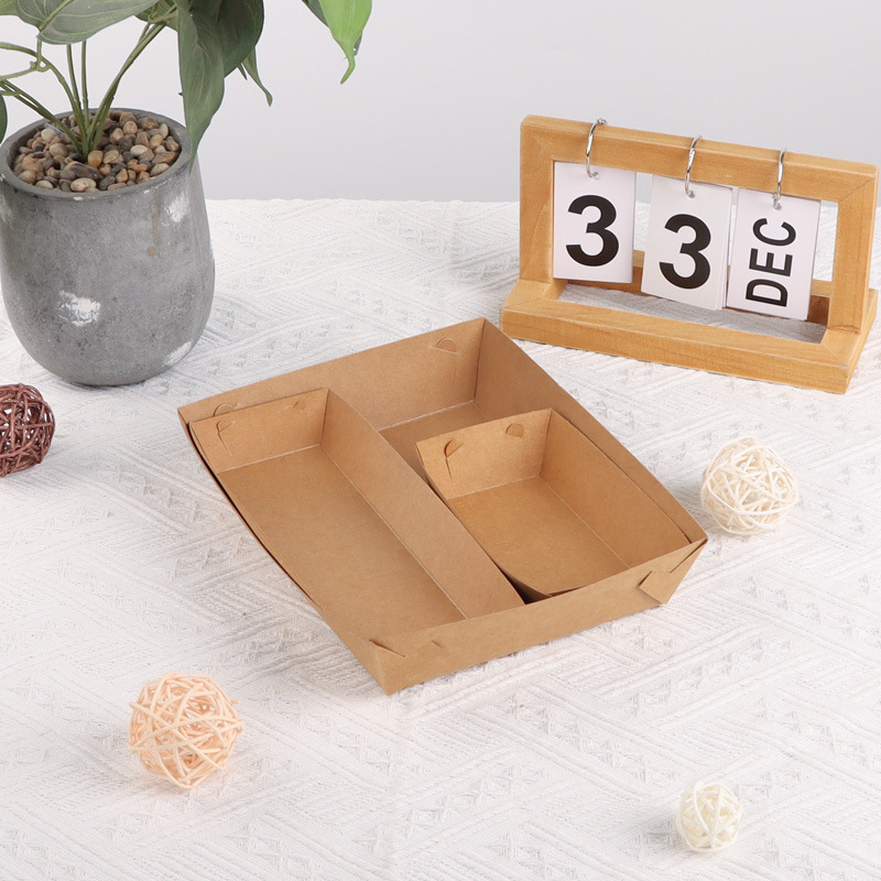 Kraft paper disposable film Boat box oil-proof hot dog picnic box fried food mutton string packing box open box