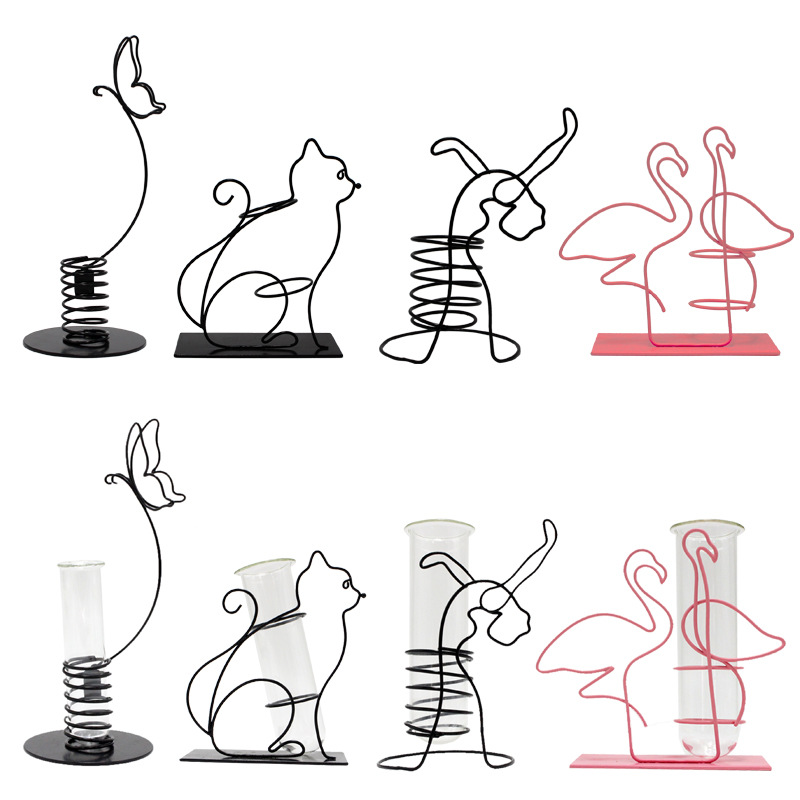 Factory new metal iron hydroponic container glass test tube vase creative home living room flower stand decoration flower arrangement