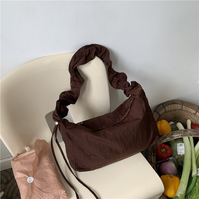 Canvas Bag Women's Korean-style Single-shoulder Pleated Drawstring Canvas Bag Small Fresh Artistic Solid Color Portable Crossbody Casual Women's Bag_voghion.com