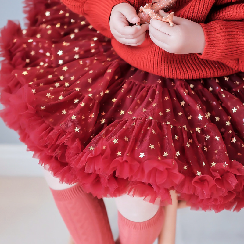Girl's Star Printed Tutu Skirt Category A New 3-6 Years Old Pleated Skirt Western Style Convex Skirt One Year Old Princess Skirt