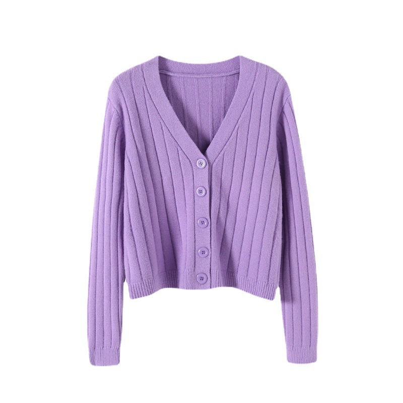 2023 Autumn and Winter Short Outer Wear Loose Internet Popular Long Sleeve V-Neck Sweater Knitted Sweater Thin Cardigan Coat Jacket for Women