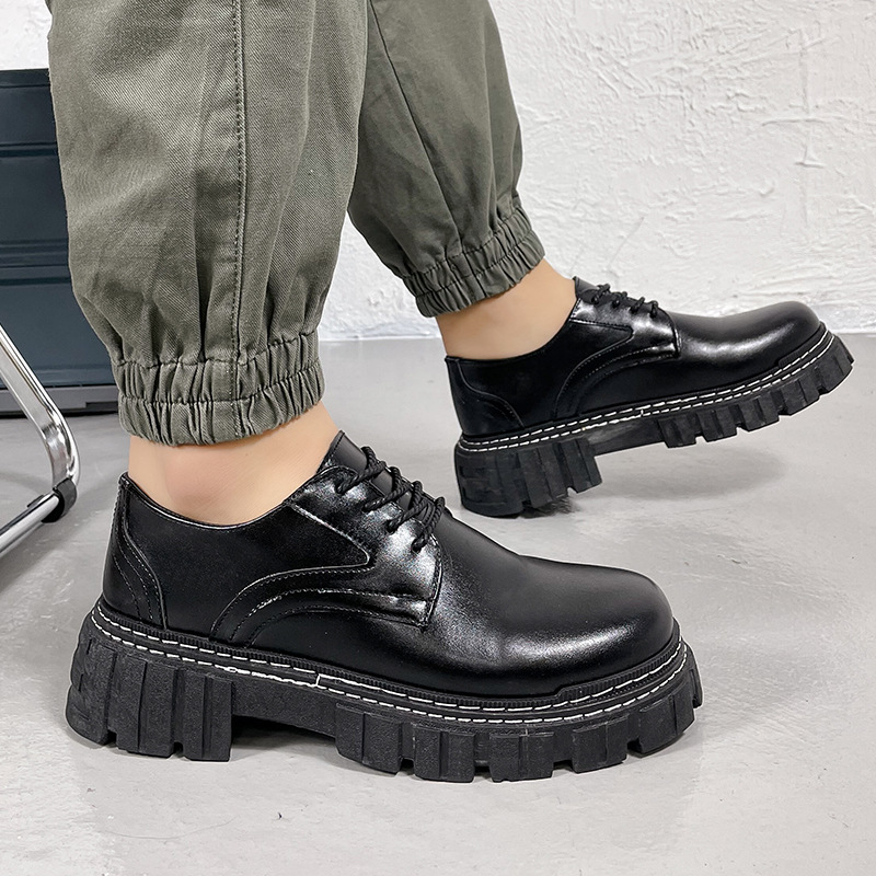 Net Red men's shoes black leather shoes talent Spring and Autumn New Hong Kong style low-top small leather shoes youth casual shoes