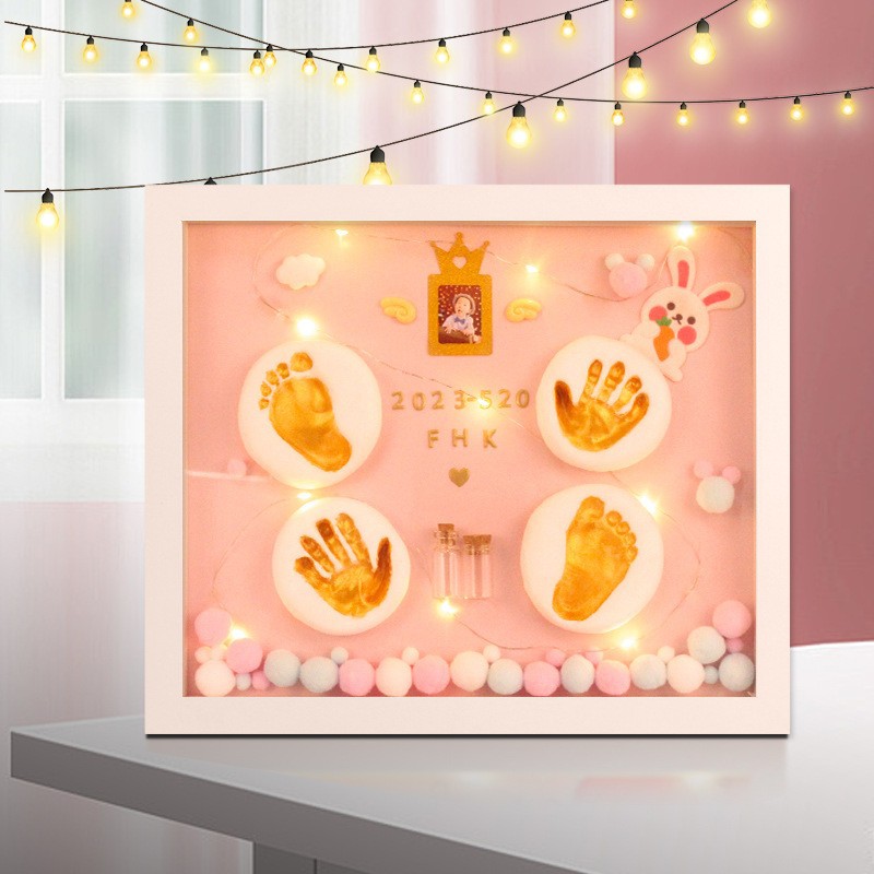 Baby Full Moon Hand Foot Inkpad Hundred Days Hand Model Souvenir Newborn Baby Footprints Stereoscopic Birth Ceremony Hand Print Photo Frame