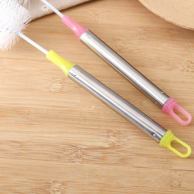 Color round head bendable long handle Cup brush decontamination bottle brush stainless steel handle Cup brush wholesale manufacturers