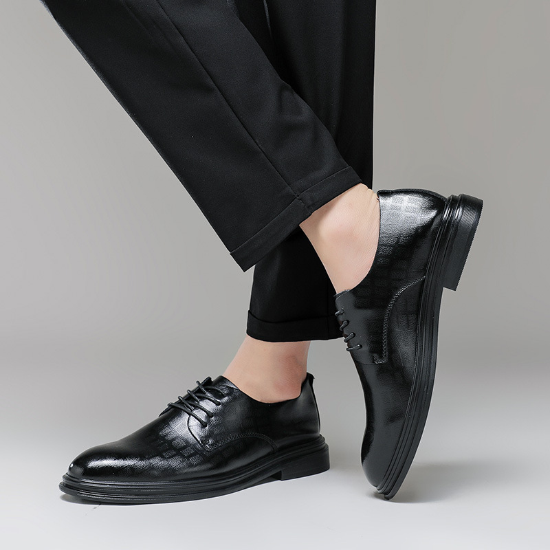 Trendy Business Dress Men's Leather Shoes Men's Shoes Autumn and Winter fleece-lined Cotton Leather Shoes Youth Korean British Black Wedding Shoes