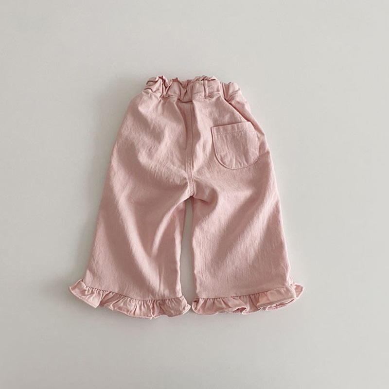 Girls' Pants 2023 New Spring Clothing Baby Girl Vintage Wood-ear Casual Lace Wide Leg Pants Children's Trendy Pants