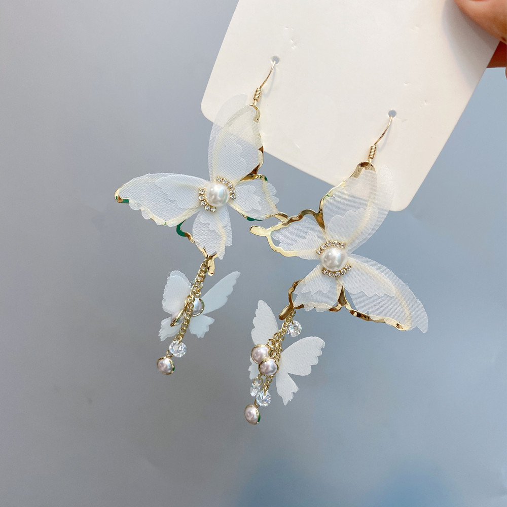 D135 Fairy Butterfly Earrings 2021 New Fashion Long Tassel Earrings Korean Elegant Internet Celebrity Exaggerated Earrings