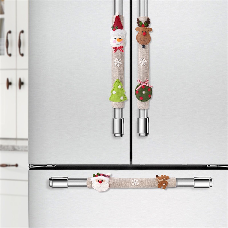 Christmas home decoration supplies Santa Claus snowman elk linen refrigerator handle stickers microwave oven handle cover