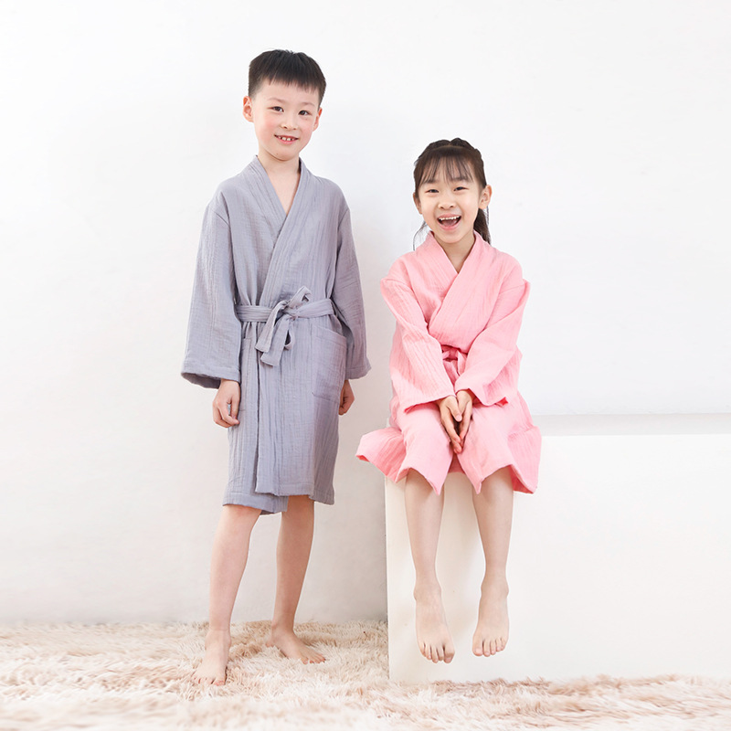 Japanese-style cotton double-layer gauze children's bathrobe bathrobe home clothing category A boys and girls absorbent soft spring and summer
