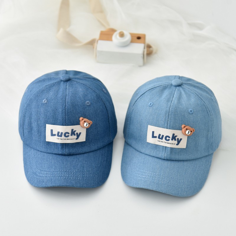 Children's Denim baseball cap men's Japanese retro spring and autumn bear children's peaked cap boys' sun protection all-Match hat